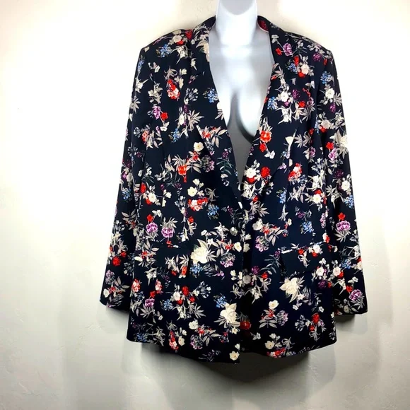 Lane Bryant Jackets Coats Lane Bryant Navy Blue Floral Blazer Size 28 Poshmark